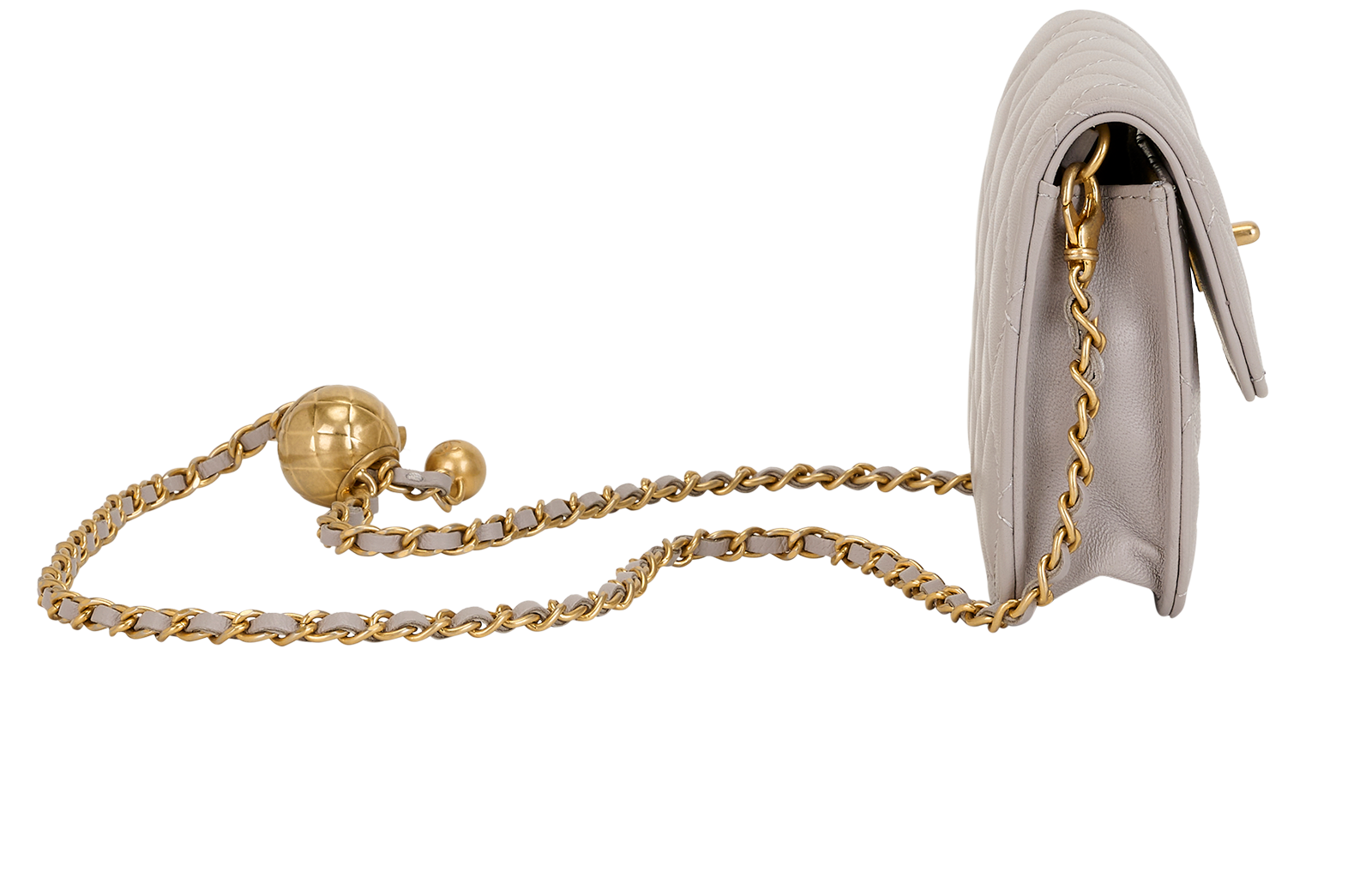 Pearl Crush Mini Wallet On Chain, &pound;2,100, Handbags, Grey, Lambskin Leather, Side view